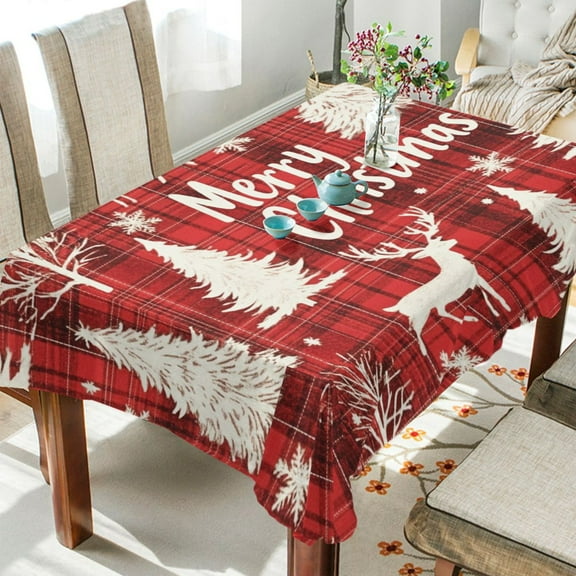 BZSMCE Square Tablecloth Merry Christmas Tree and Reindeer Pattern Tableclothes