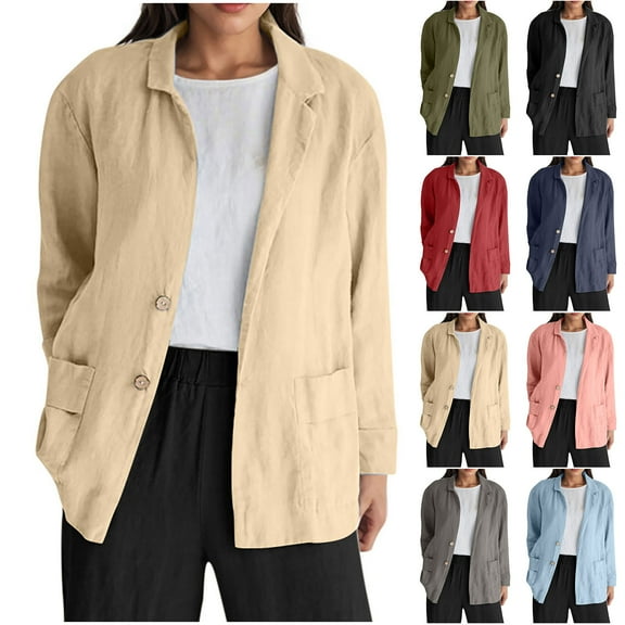 Fall/Winter Saving! HVOBTTY Women's Short Cardigan, Winter Coats for Women, Women's Loose Long Sleeve Imitation Cotton Linen Open Front Outerwear Everyday Wear Jacket with Pocket Dark Gray, XXL