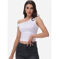 thumbnail image 5 of Women One Shoulder Ruched Crop Tank Tops Casual Off The Shoulder Twist Strap Summer Tanks Tops Going Out Crop Shirts, 5 of 6