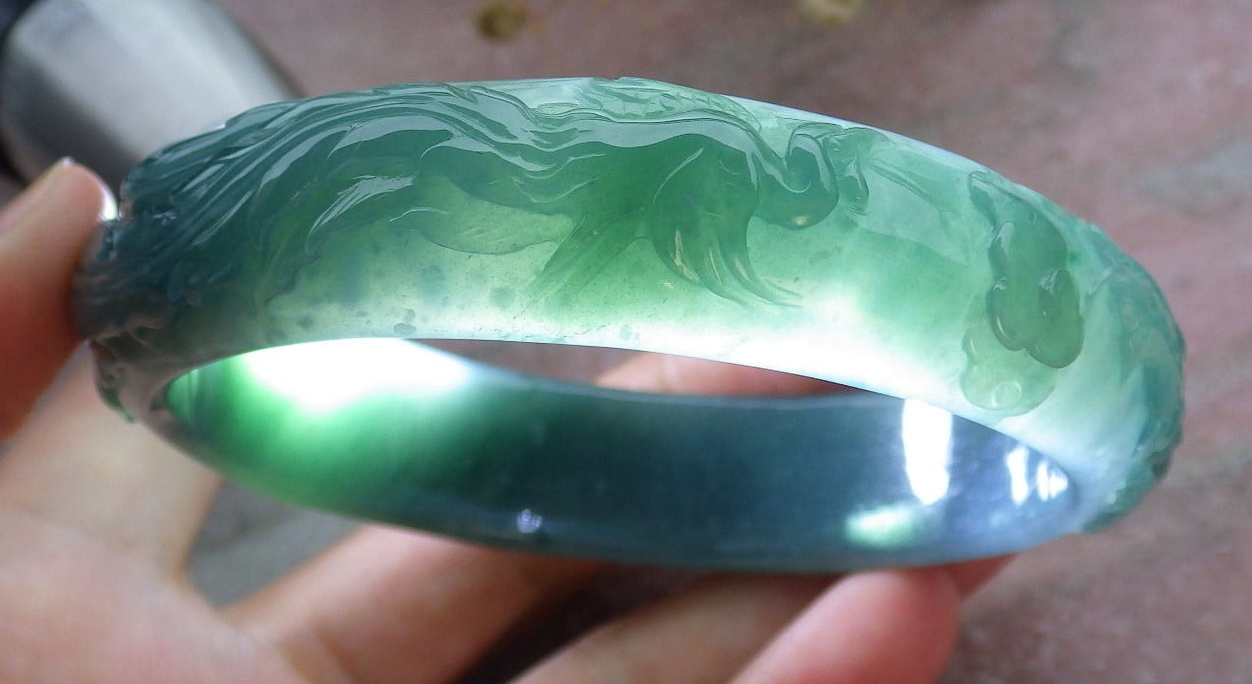Icy Green Natural A JADE Jadeite Dragon Phoenix Bangle Bracelet 65 mm 679500 TN