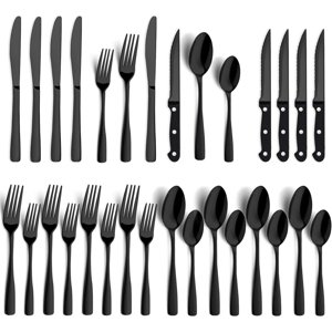 24 Piece Black Silverware Set - Service for 4 - Stainless Steel Silverware Set w