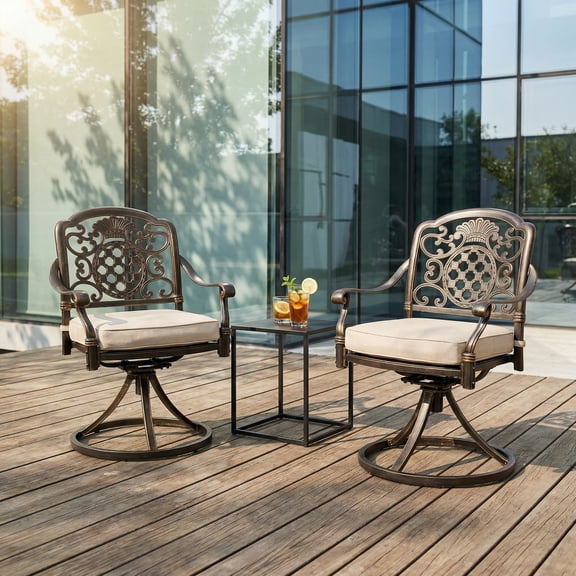 Christopher Knight Home Outdoor Swivel Chairs with Cushion, Set of 2, Hammered Bronze