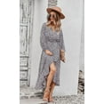 thumbnail image 2 of Boho Floral Print High Split Long Sleeve Wrap Maxi Dress with Belt, 2 of 6