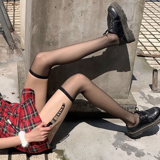 Calcetines por encima de la rodilla, medias negras finas transparentes de verano, calcetines blancos sexys de moda hasta el muslo largos para mujer