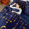 thumbnail image 5 of Homewish Dreamy Moon Stars Queen Bedding, Gold Navy Blue Bedding Comforter Set Queen, Navy Blue Reversible 7pcs, 5 of 7