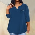 thumbnail image 2 of ADSSDQ 3/4 Sleeves Womens Plus Size Tunic Tops Casual Summer Plain Elbow Length Vneck Tshirts Shirts For Women Funny With Pocket Fall Workout Clothes Dark Blue 3XL, 2 of 5
