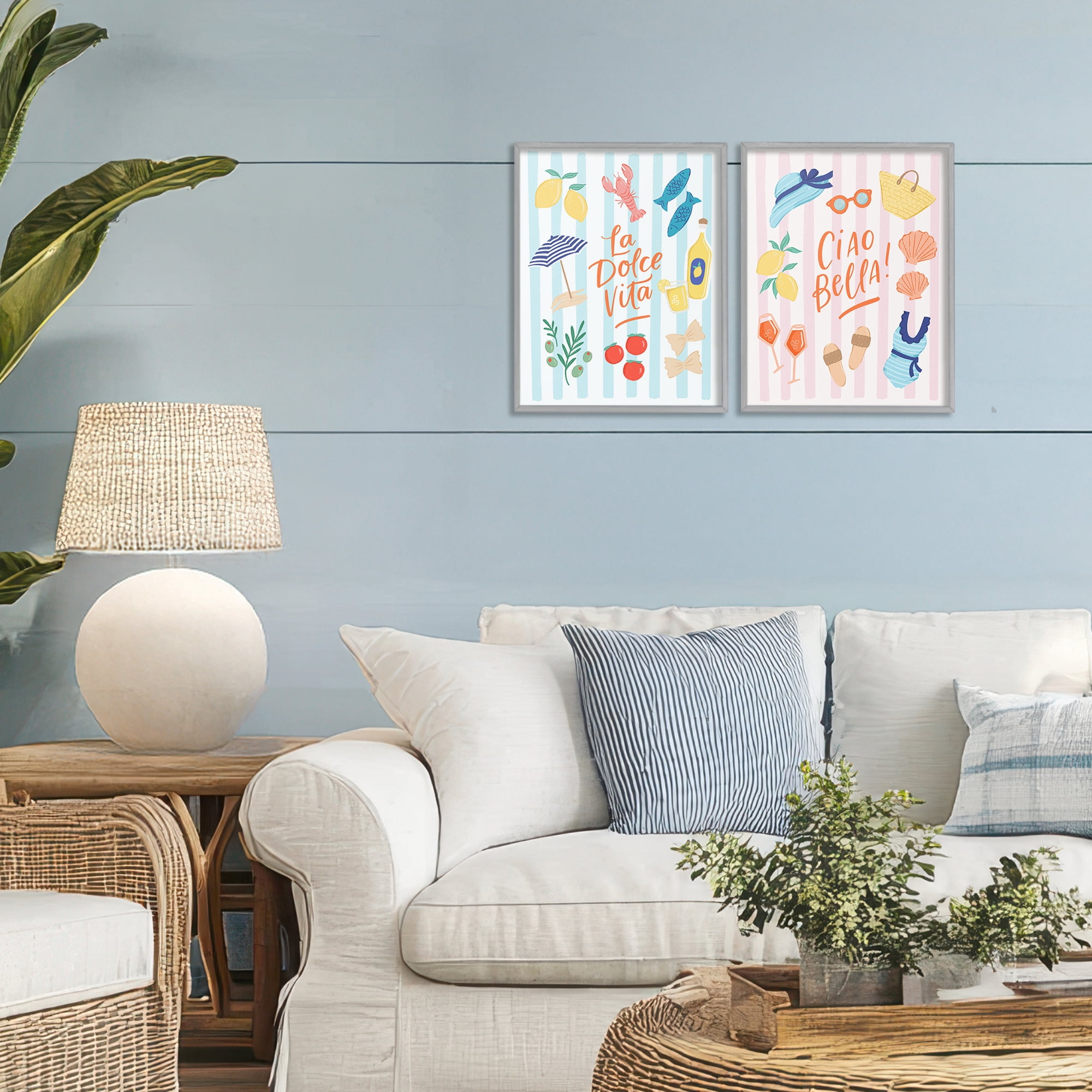 Stupell Industries Summer Italian Vacation 2 Piece Gray Framed Giclee Art Set, design by Sandra Picco