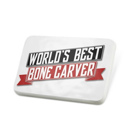 Porcelein Pin Worlds Best Bone Carver Lapel Badge –