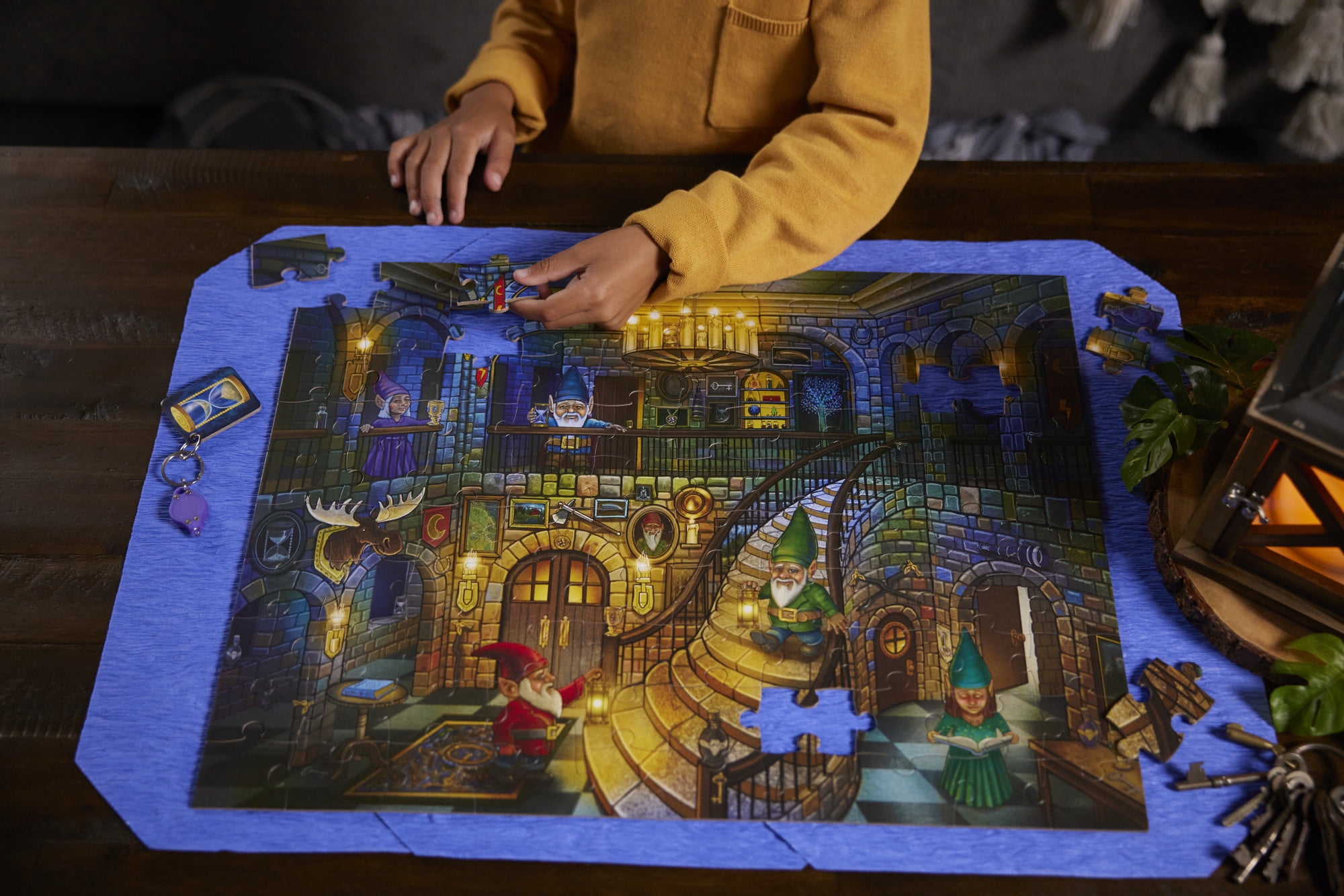 Peaceable Kingdom Gnomes at Night Puzzle, 100-Pc. Seek & Find Glow Puzzle for Kids Ages 6 & Up, Included Blacklight Reveals Hidden Items, Great for Home or Classrooms