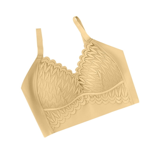 Aayomet Bralettes for Women Lace Back Underwear With Chest Pad Gathered Without Rims Bra On The Collection Of (Yellow, M)