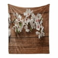thumbnail image 1 of Almond Blossom Soft Flannel Fleece Blanket, Wooden Background with Flower Bloom Spring Nature Corsage Rustic, Cozy Plush for Indoor and Outdoor Use, 50" x 60", Green White and Brown, by Ambesonne, 1 of 6