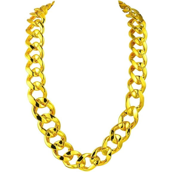 27.56 inch/70cm Gold Chunky Chain Necklace Rapper Cuban Link Chain Acrylic Big Thick Punk Style Costume 80s 90s Necklace Accessory