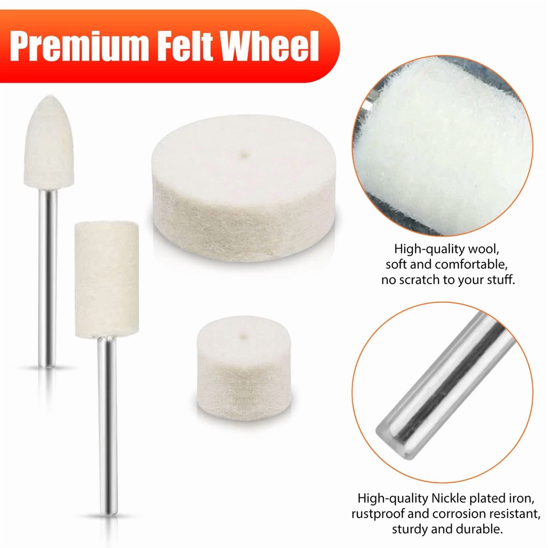 129Pcs Wool Felt Polishing Buffing Pads Waxing Head Wheel For Dremel Accessories