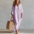 thumbnail image 2 of YuXingFu Casual Summer Dresses for Women Maxi Crew Neck Plus Size Womens Dress Long Sleeve Solid Color Long Casual Summer Purple M, 2 of 9