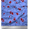 thumbnail image 1 of Soimoi Blue Rayon Fabric Red Berries Fruits Print Fabric by Yard 42 Inch Wide, 1 of 5
