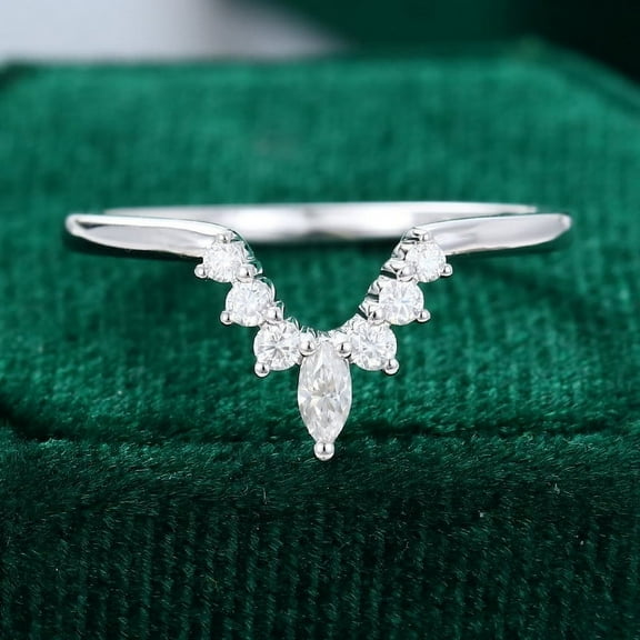 Silvago Jewel Excellent 1.4 Ct Marquise Cut Lab Created Simulated Diamond Ring - Silver 14K White Gold Over Rings for Women's - V Shape Diamond Rings for Women's - Chevron Diamond Rings for Women's