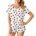 thumbnail image 2 of FAHXNVB Pajamas Set for Women 2 Piece Strawberry Printed Short Sleeve Lounge Set Soft Pjs V Nek Sleepwear Tops and Shorts Set S-XXL, 2 of 7