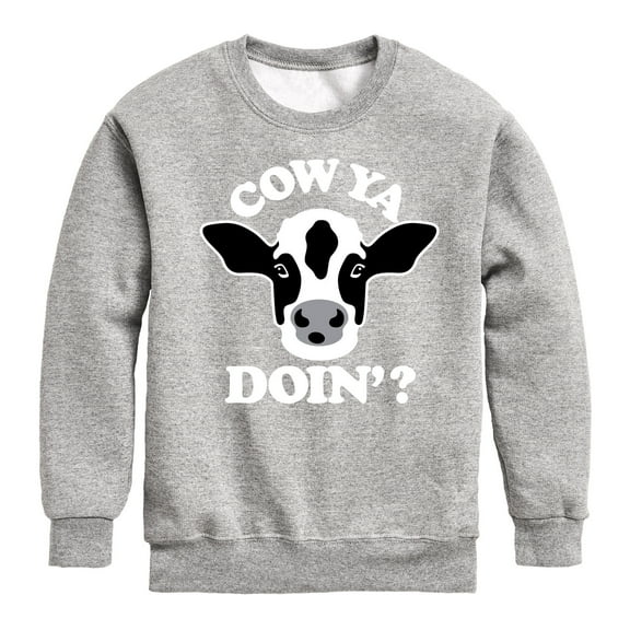 Instant Message - Cow Ya Doin - Toddler & Youth Crewneck Fleece Sweatshirt