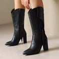 thumbnail image 2 of Fringe Cowboy Boots for Women Block High Heel Fashion Embroidery Pointed Toe Zip up Winter Dress Mid Calf Booties, 2 of 5