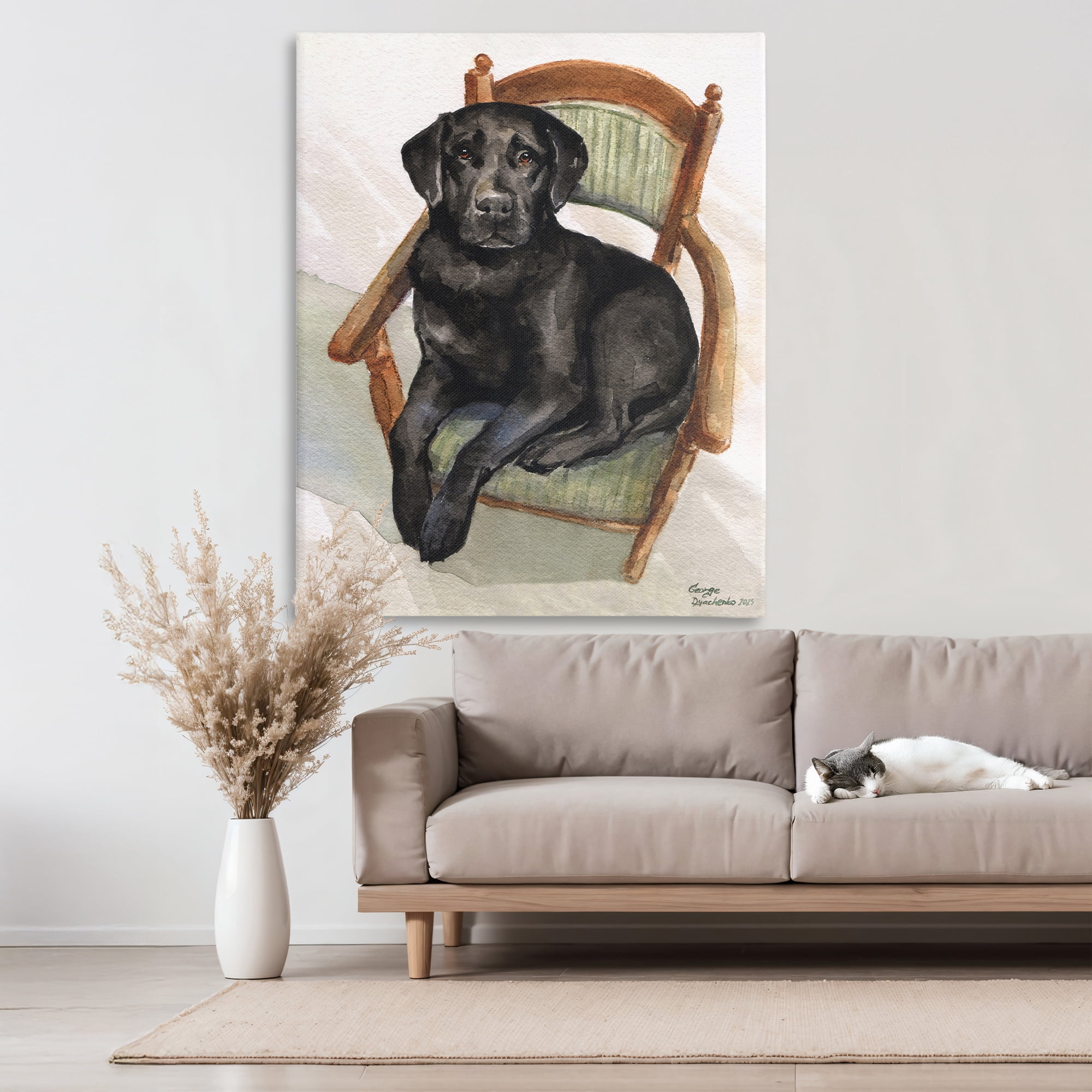 Stupell Industries Black Labrador On Chair Canvas Wall Art, design by George Dyachenko