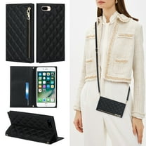 Feishell Crossbody Bag Wallet Case for iPhone 8 Plus/iPhone 7 Plus,Shockproof Luxury PU Leather Zipper Pocket Magnetic Closure Folio Card Slot Flip Kickstand Phone Case with Shoulder Strap,Black