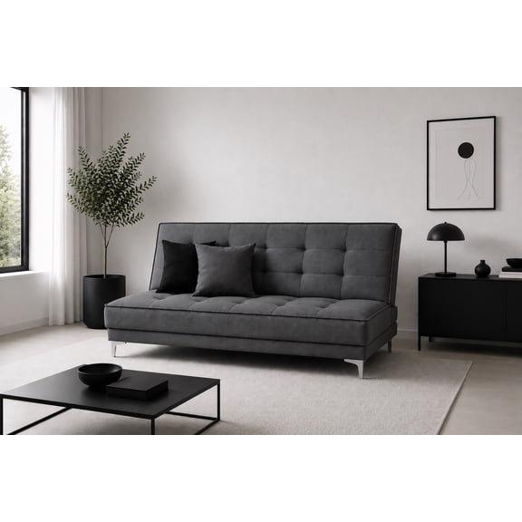 Sofa Cama Reclinable Zeus Lino Gris Oxford Futon Matrimonial 3 Posiciones EL BAZAR STORE Moderno Abotonado