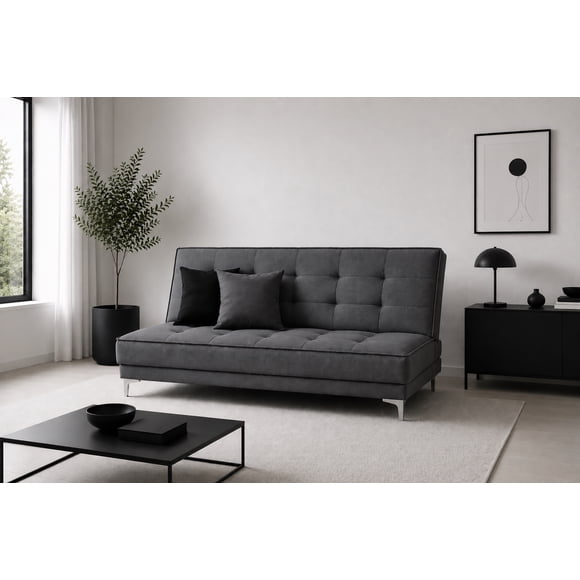 Sofa Cama Reclinable Zeus Lino Gris Oxford Futon Matrimonial 3 Posiciones EL BAZAR STORE Moderno Abotonado