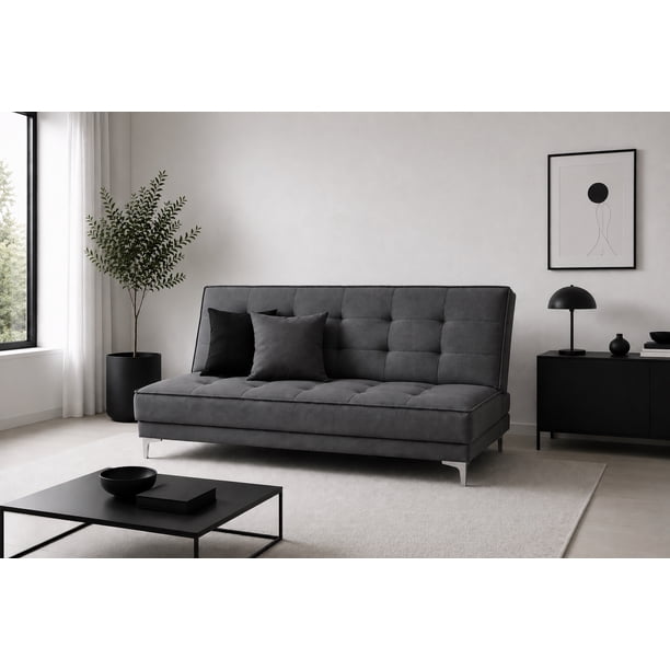 Sofa Cama Reclinable Zeus Lino Gris Oxford Futon Matrimonial 3 Posiciones EL BAZAR STORE Moderno Abotonado