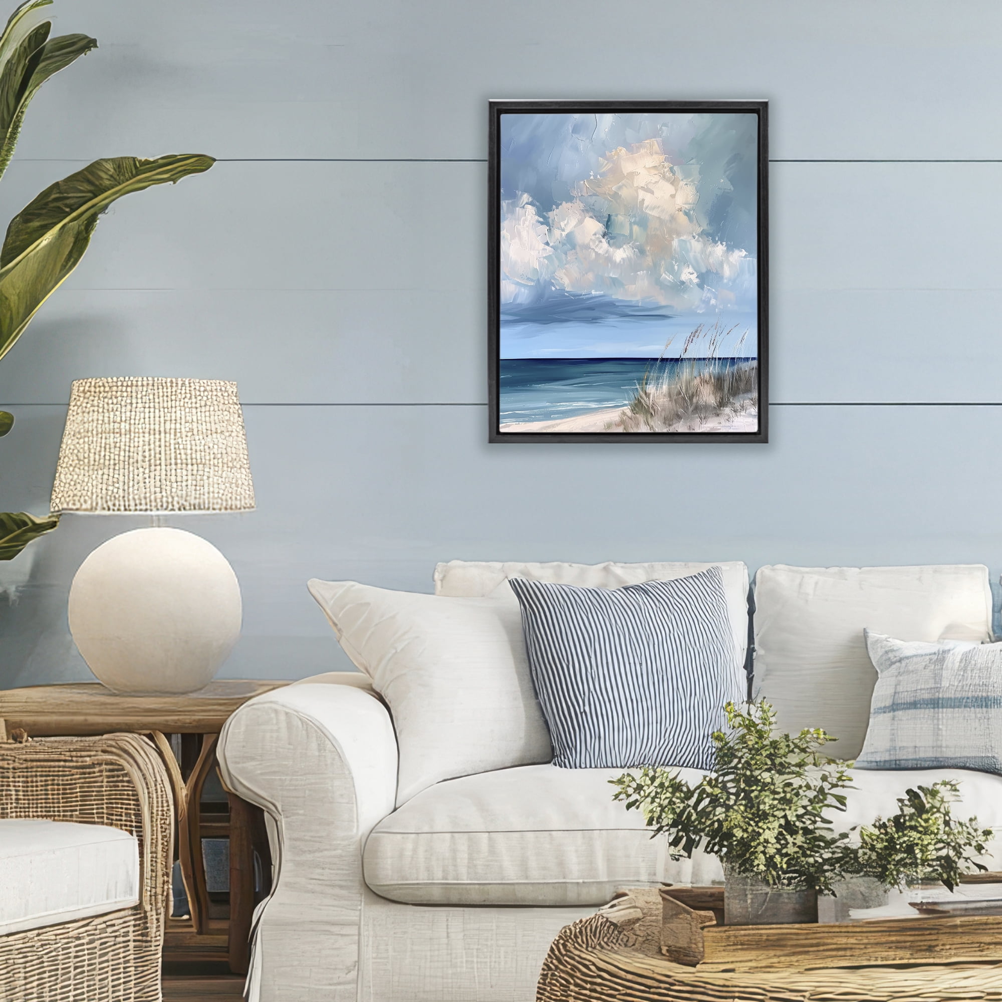 Stupell Industries A Storm Is Coming on Beach Black Framed Floater Canvas Wall Art, design by Petal Prints Design