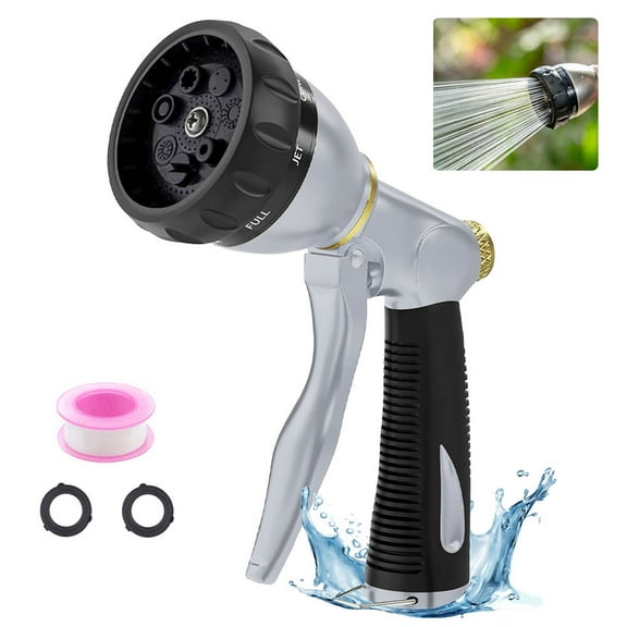 Garden Hose Nozzle Heavy Duty,100% Metal High Pressure Water Hose Sprayer Nozzle with 8 Adjustable Spray Patterns, Non-Slip Grip Hose Sprayer Outdoor for Watering Plants & Lawns, Washing Cars & Pets