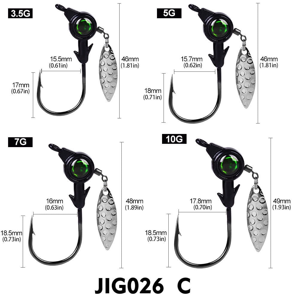 20pcs Lead Jig Head Spinner Bait Fishing Hooks Bass Crappie 1/8 1/6 1/4 1/3oz