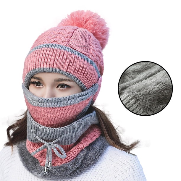 Minnieouse Gorros de punto de invierno, gorros para mujer, gorro grueso y cálido, gorro de punto con letras para mujer, gorros, gorros, conjuntos Sombreros Rosado