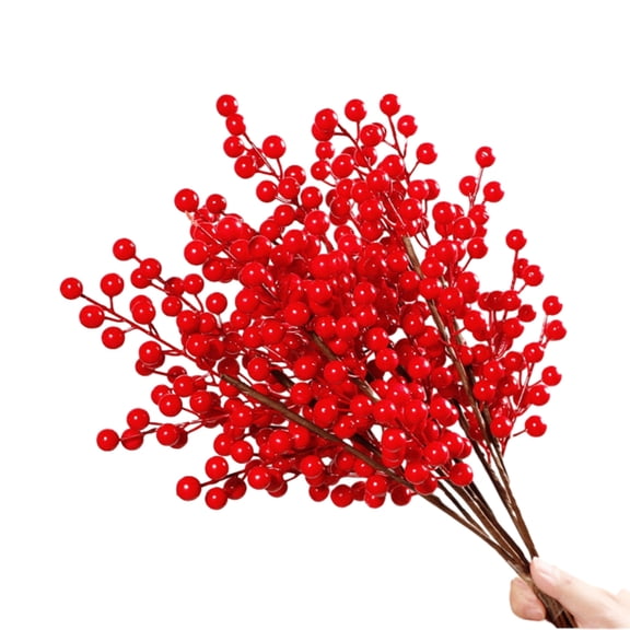 10Pcs Artificial Berries Branch Foam Decorative Berries Stems red Berries Plant for New Year Christmas Decoration 202