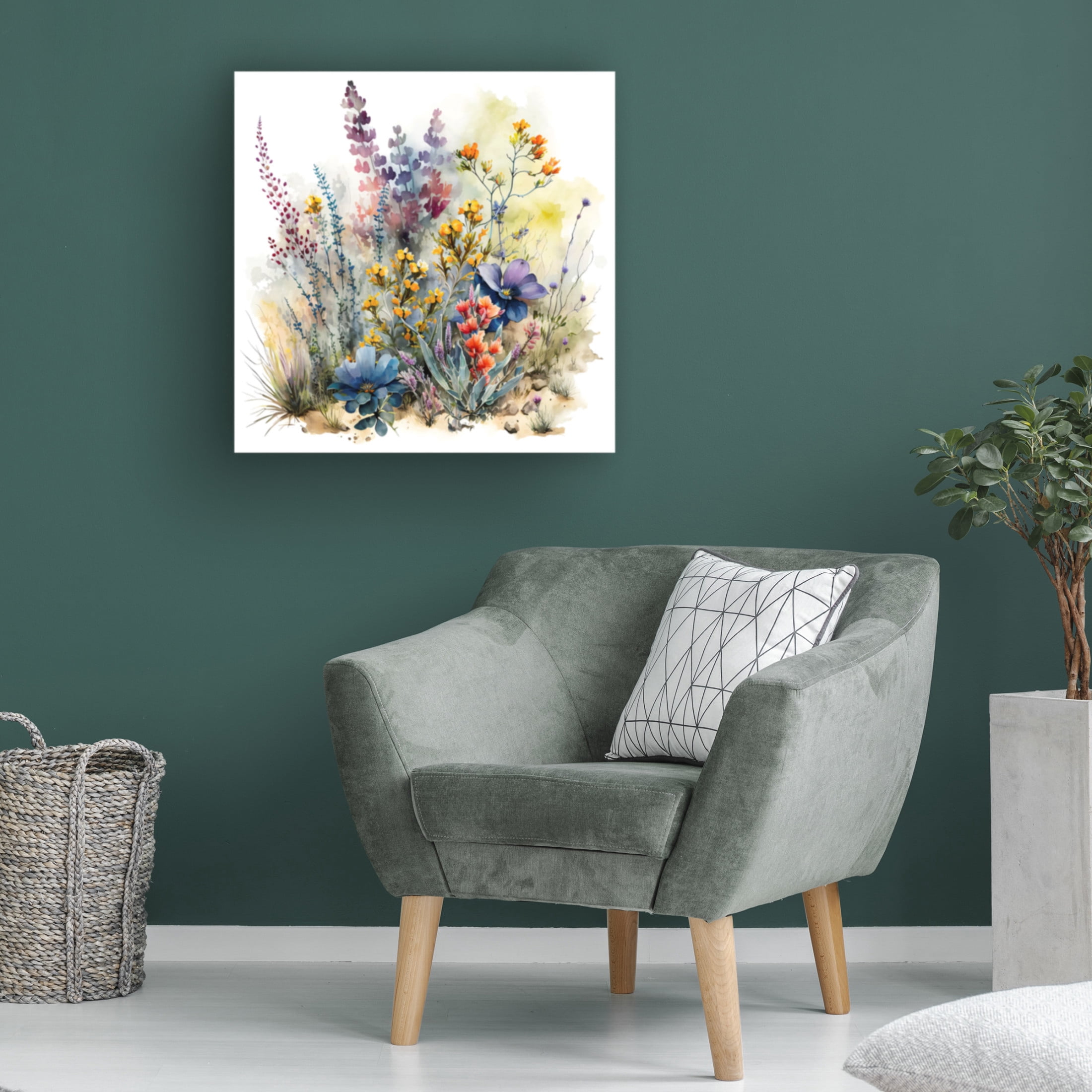 Canvas Wall Art - Ray Heere 'Watercolor Wildflowers 16' Wall Art for Living Room, Bedroom, or Office Décor by Trademark Fine Art - 14 x 14 Inches