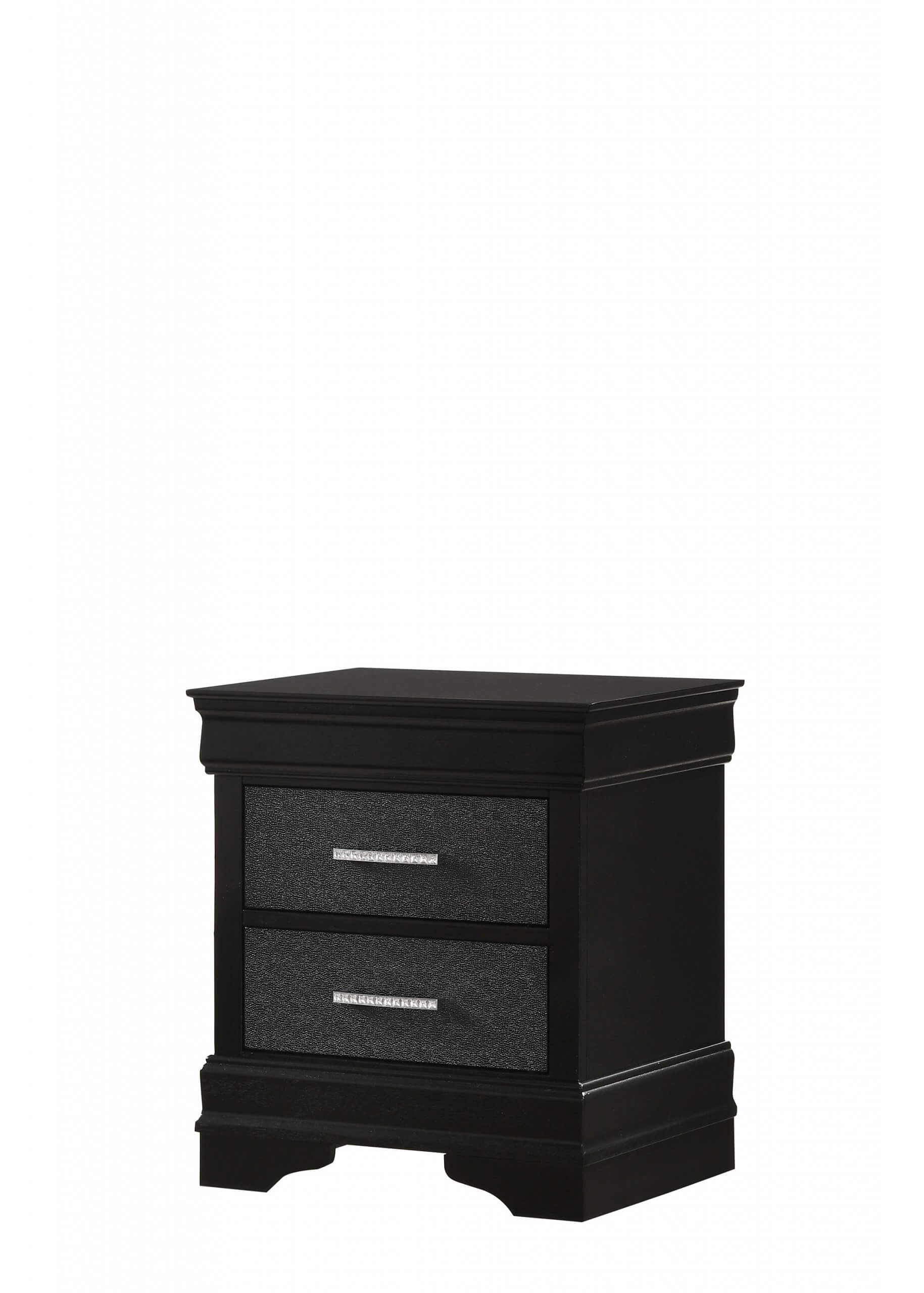 Transitional 4pc Two-Tone Textured Black Finish Crushed Velvet Fabric Twin Size Sleigh Bed Set Dresser Mirror Nightstand - image 3 of 3