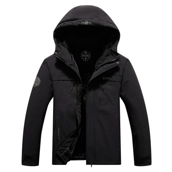 Rain Jacket for Men Solid Outdoors Windproof Hooded Wearproof Warm Zipper Multi-pocket Ski Suit Coat Long Sleeve Cotton Jacket