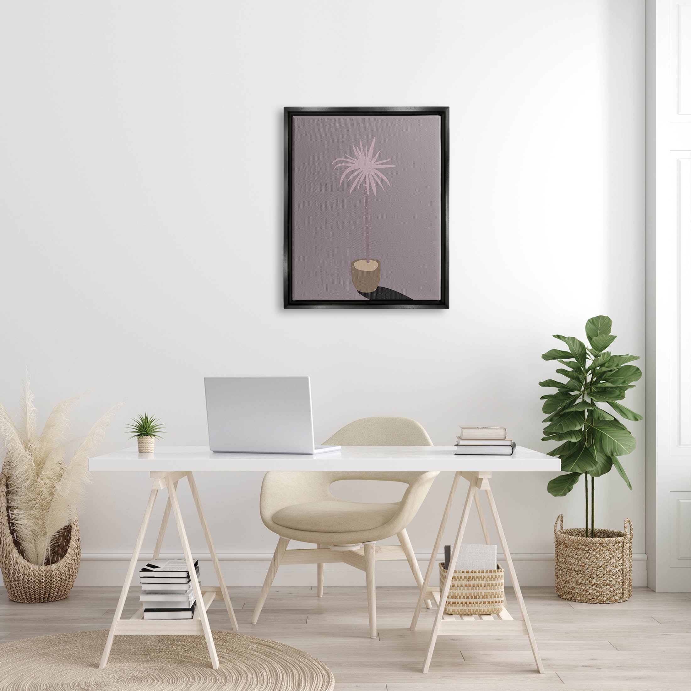 Contemporary Potted Palm Tree Botanical & Floral Graphic Art Jet Black Framed Art Print Wall Art