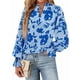 thumbnail image 3 of Blusa de Estilo Bohemio con Cuello en V y Mangas Largas, Estilo Floral, Informal, Holgada, de Verano, con Mangas Abullonadas para Mujer. Azul L, 3 of 6