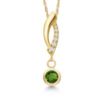 Gem Stone King 14K Yellow Gold Green Tourmaline and Lab Grown Diamond Pendant Necklace for Women | 0.28 Cttw | Gemstone October Birthstone | Round 4MM | With 18 inch Chain