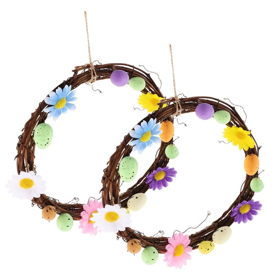 OULII 2Pcs Artificial Easter Egg Wreaths with Rattan Country Style for Front Door Decor