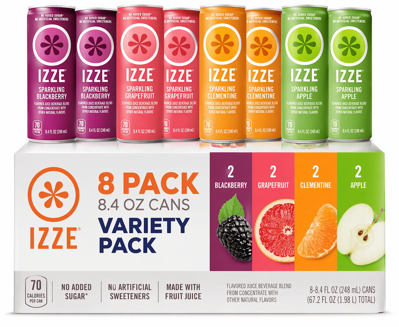 Izze Sparkling Juice, Variety Pack, ( Blackberry, Grapefruit, Clementine, Apple ) 8.4 Fl Oz 8 Count