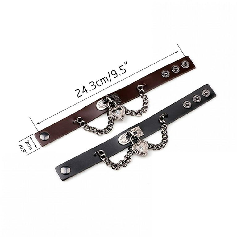 Rivet Bracelet Multilayer Black Leather Cuff Heart Pendant
