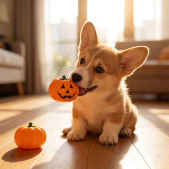 Halloween Pumpkin Dog Toy Squeaky Pet Play Accessory Holiday Enrichment Toy with Built In Squeaker For Small Medium Dogs