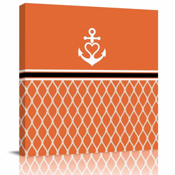 Framed Canvas Wall Art for Living Room Nautical Anchor Wall Decor, Moroccan Geometric Orange Aesthetic Paintings for Bedroom Office Kitchen Bathroom, Ready to Hang Artwork Wall Pictures 8x8 Inch