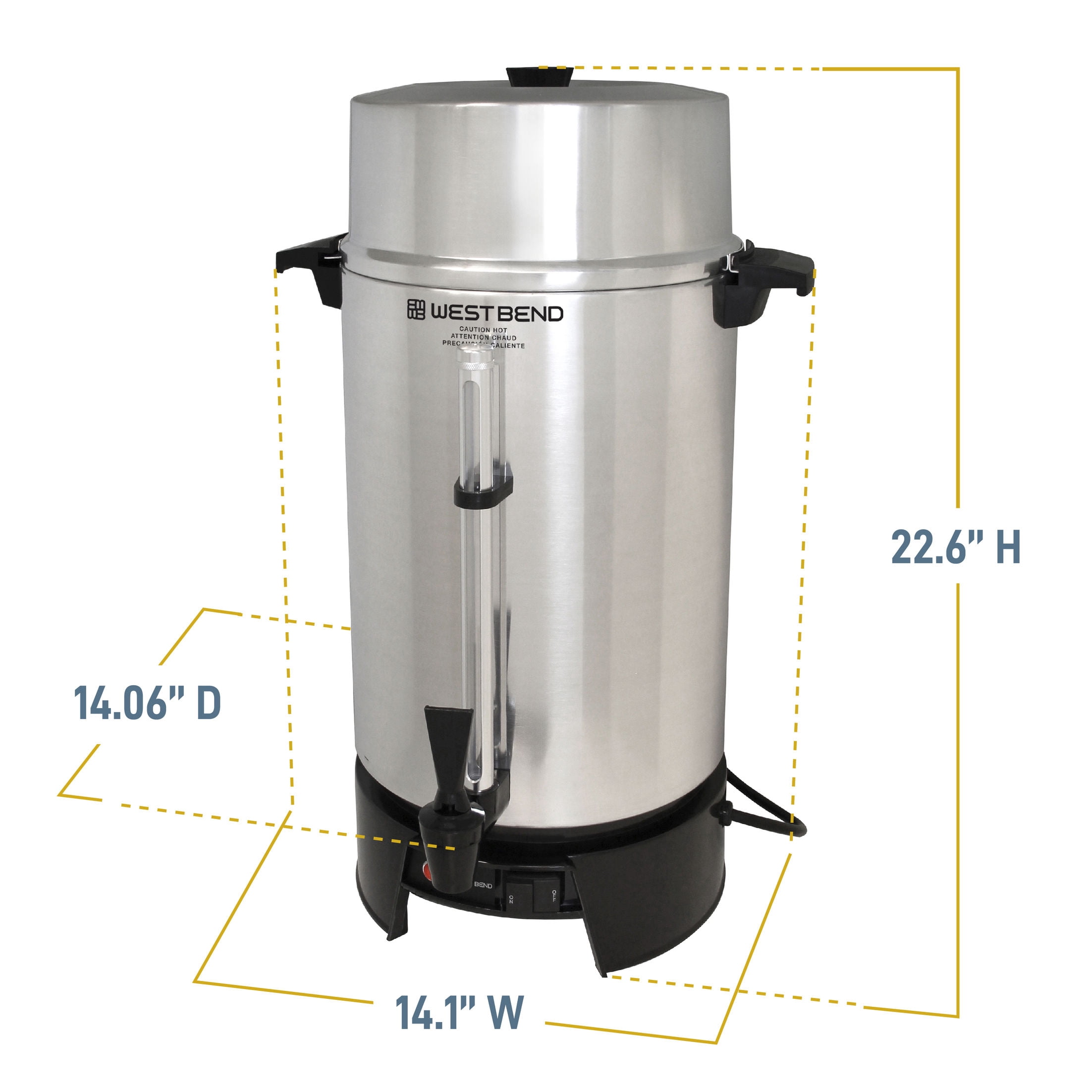West Bend Coffee Urn Large Capacity Coffee Maker with Automatic Temperature Control, 100 Cup, in Silver