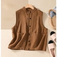 thumbnail image 2 of Lovskoo Women's Sleeveless Button Down Vest Casual V Neck Cotton Linen Blazer Jacket with Pockets Coffee, 2 of 9