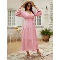 thumbnail image 4 of Women Long Long Sleeve Wrap V Neck Floral Printed Long Maxi Dress Plus Size, 4 of 8