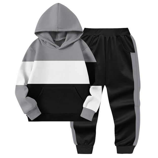 zbxnLI Toddler Boys Sweatsuits 2 Piece Hoodie Color Block Pullover Tops Jogger Pants Tracksuits Clothes Sets