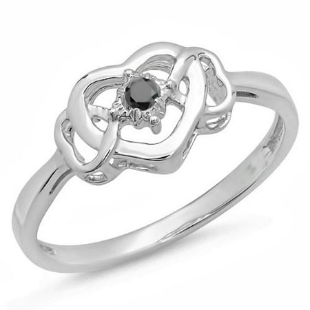 - 0.05 Carat (ctw) Sterling Silver Black Diamond Solitaire Promise 3 Heart Infinity Love Engagement Ring
