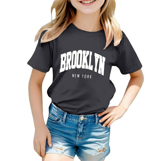 3 T Vêtements Fille sous-Vêtement Garçon et Fille Mode Décontractée Imprimé Col Rond Ample Manches Courtes T-Shirt Haut